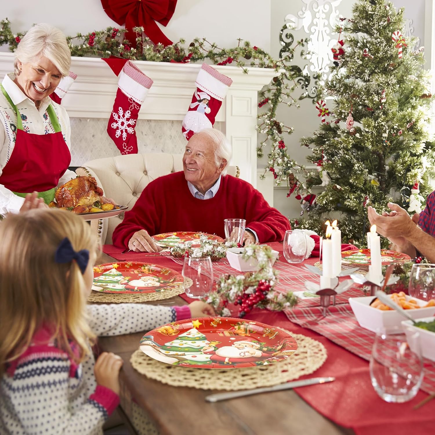 50Pcs Merry Christmas Paper Plates - 7Inch Winter Theme Dessert Plate For Cake Salad Fruit Cartoon Tableware Set Disposable Decoration Supplies For Winter, Christmas Party