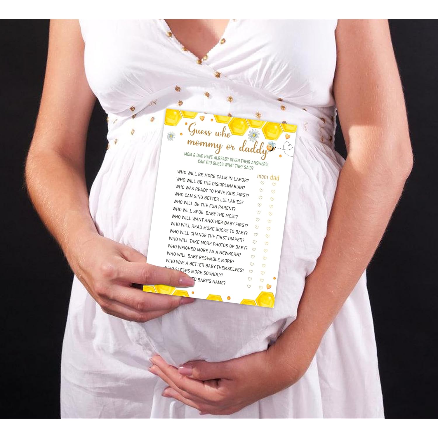 Bee Guess Who Mommy Or Daddy Games, Pack Of 30 Game Cards, Baby Shower Games, Gender Neutral Boy Or Girl, Fun Baby Game And Activity - Gn17