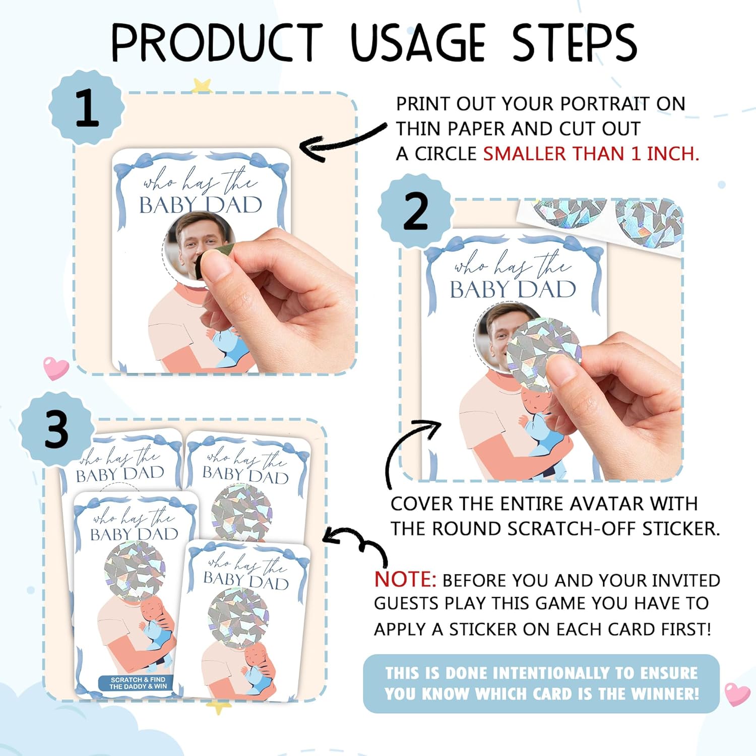 41 Sheet Blue Bow Baby Shower Scratch Off Game, Who Has The Dad-To-Be Scratch Off, 3.5 X 2.1 In Funny Baby Shower Games Ideas For Party Guests - Gender Reveal Party Decor-Mt07