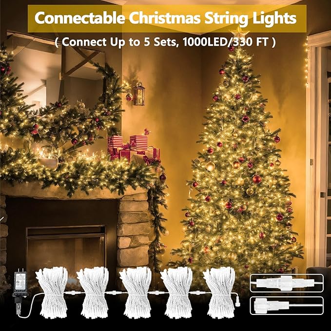 66FT 200 LED Connectable String Lights Warm White Plug In Fairy Lights with Timer 13 Lighting Modes Waterproof Clear Wire for Indoor Outdoor Christmas Tree Bedroom Decor