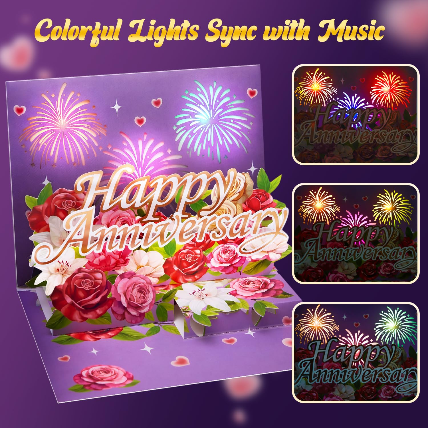 Anniversary Card With Music & Lights, 3D Pop Up Happy Anniversary Cards For Him Her Husband Wife Men Women, Ideal Gift For Wedding Anniversary, Couples And Valentine’S Day