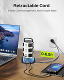 Tower Surge Protector Power Strip 12 Outlets 6 USB Ports 2 USB C 6.5FT Retractable Extension Cord 1050J