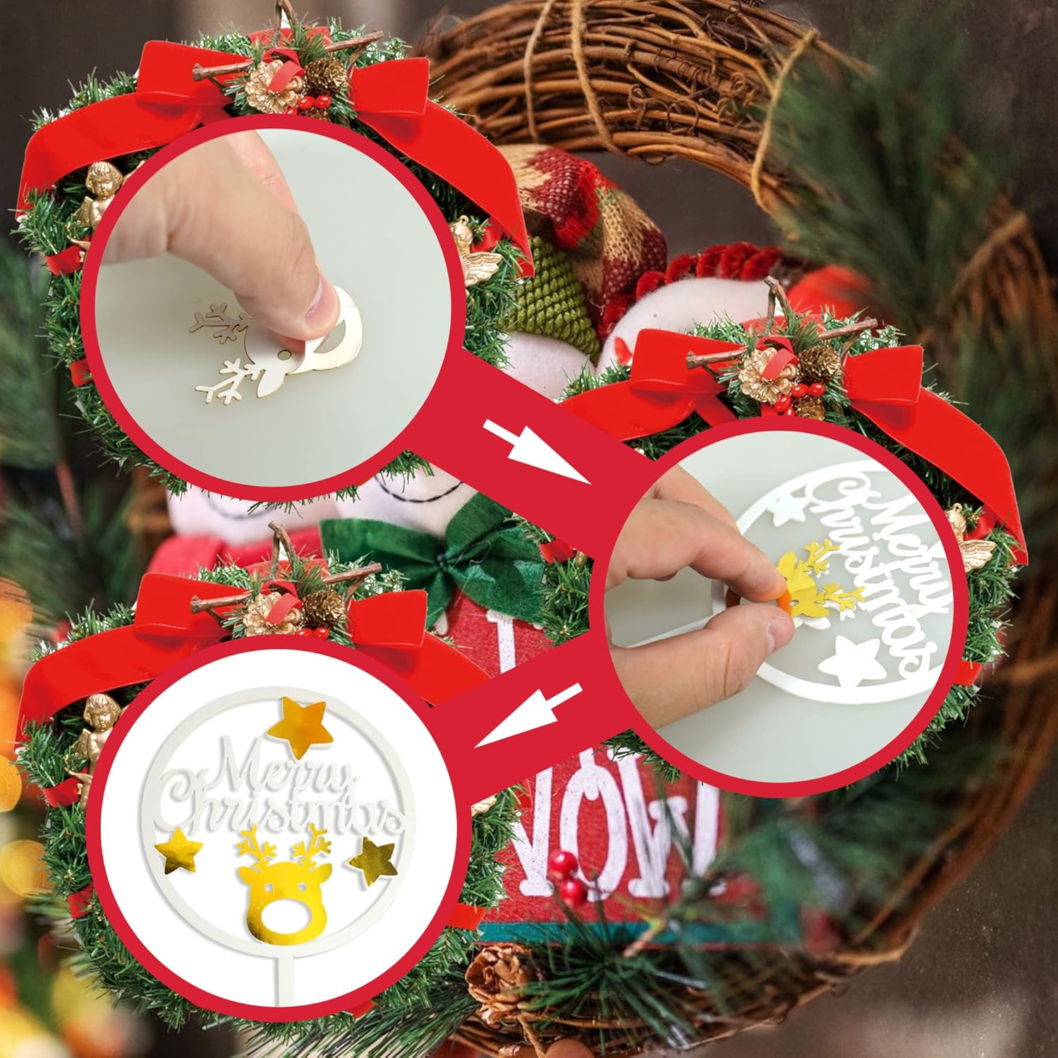 14Pcs Christmas Cake Topper Merry Christmas Cake Decorations With Deer Santa Pine Tree For Xmas Winter Holiday Cake Decor Party Supplies (Gold)