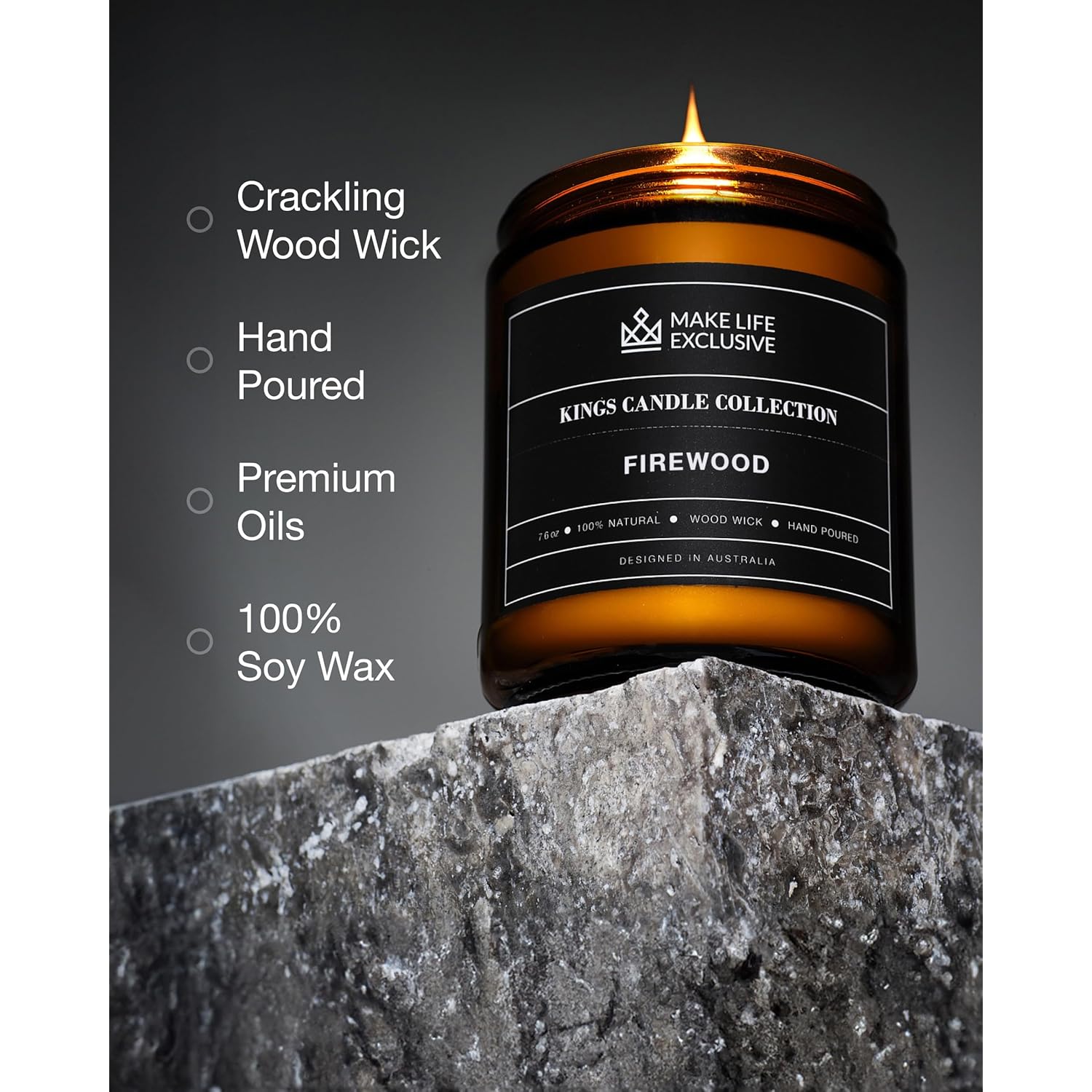 Scented Candles For Men | Firewood & Campfire Scented|Wooden Wick, Long Lasting, Masculine Scents | Natural Soy Jar Candle For Home, Bachelor Pad Decor | The Perfect Mens Gift.