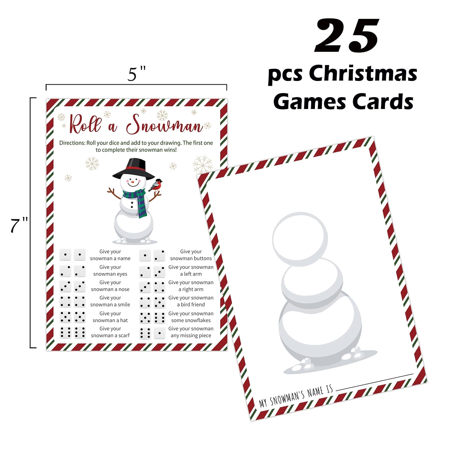 Roll A Snowman Game, Christmas Party Games, Christmas Dice Game, Christmas Party Supplies, For Christmas Activities & Family Party Games, Winter Activity, 25 Game Cards-1