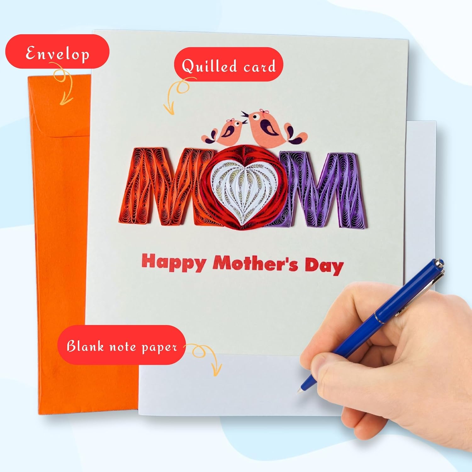 Mother'S Day Card, Quilled Quilling Card, Thank You, Mothers Day, 3D Artful Greeting Card With Envelope, For Mom Daughter Sister Grandma Grandmother (Mom)