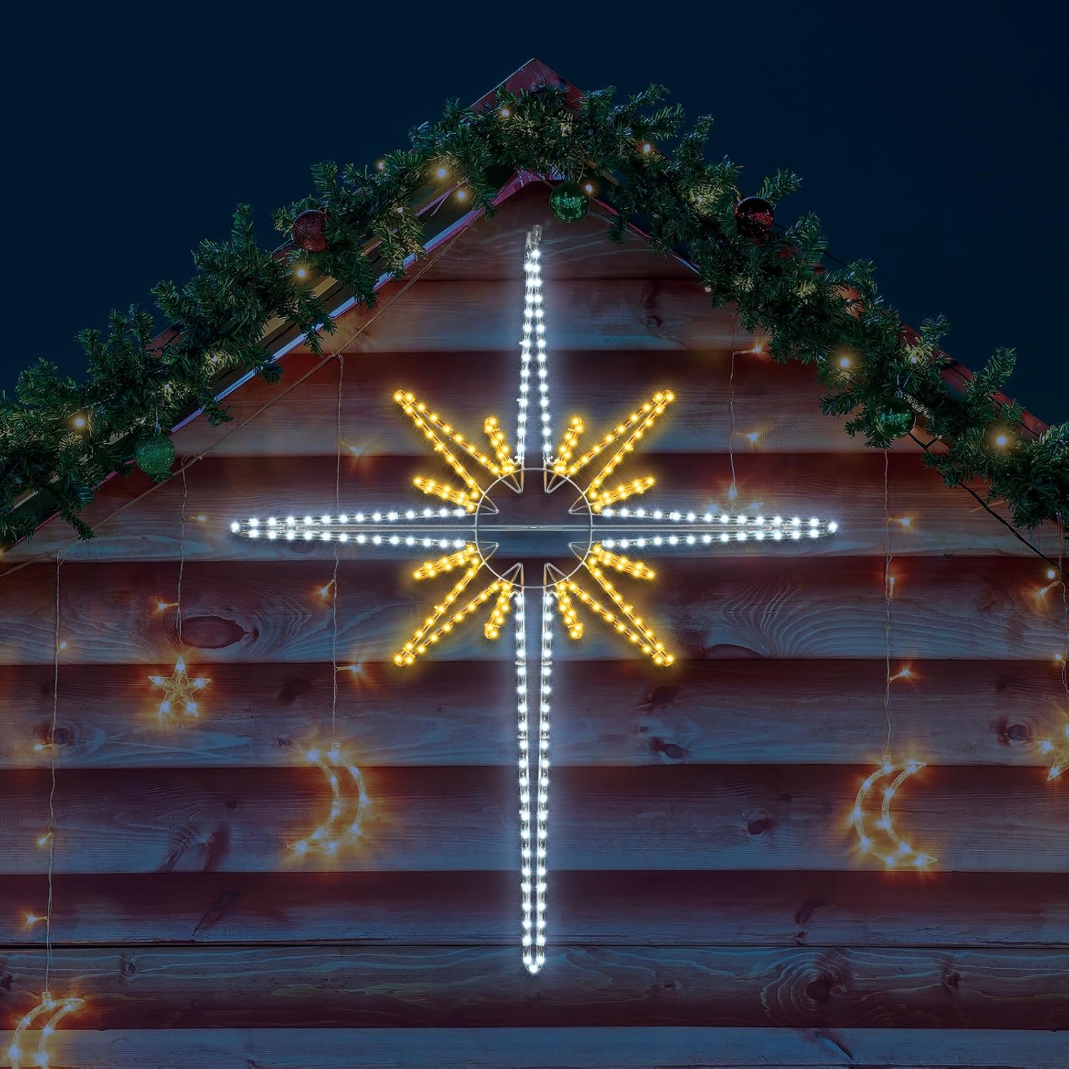 Large Christmas Bethlehem Star, Lighted Star Of Bethlehem, Led Christmas Star Lights Plug In Rope Light For Outdoor Indo