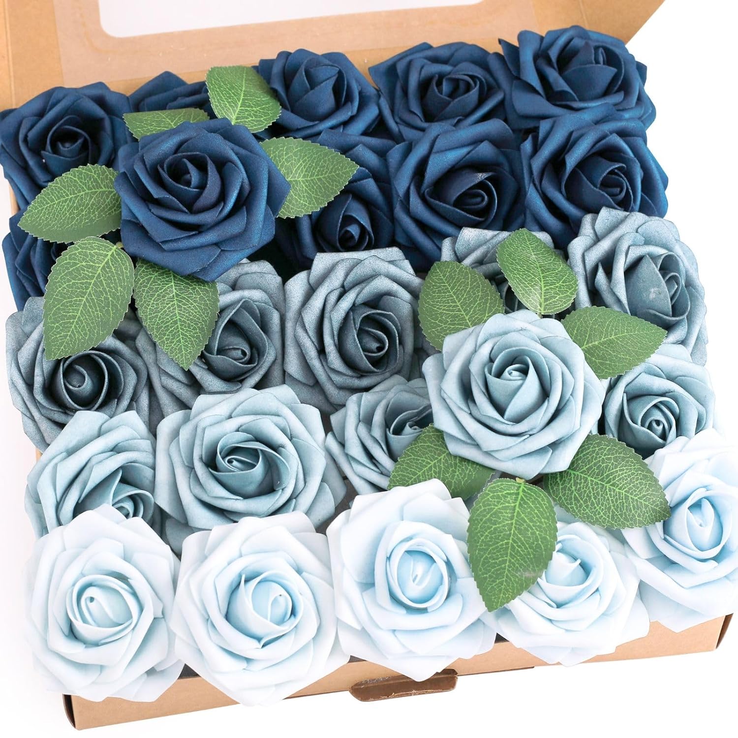 Faux Rose Flowers Dusty Rose Gradient Fake Roses With Stems For Diy Wedding Bouquets Centerpieces Arrange Decorations (Blue Gradient)