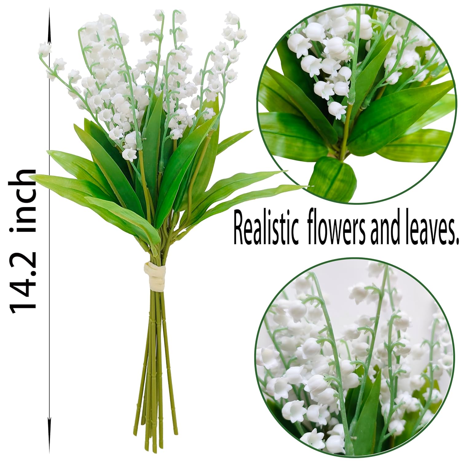 80 Branch Artificial Lily Of The Valley Flowers, Fake Faux Silk Lily Of The Valley Plastic Flower, Outdoor Bridal Wedding Bouquet For Home Garden Party Wedding Decoration (White)