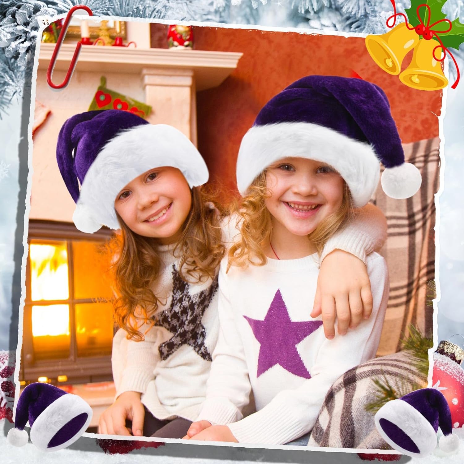 20 Pcs Santa Hats Bulk Plush Christmas Hats For Adults Women Men Holiday Party Costume(Purple)