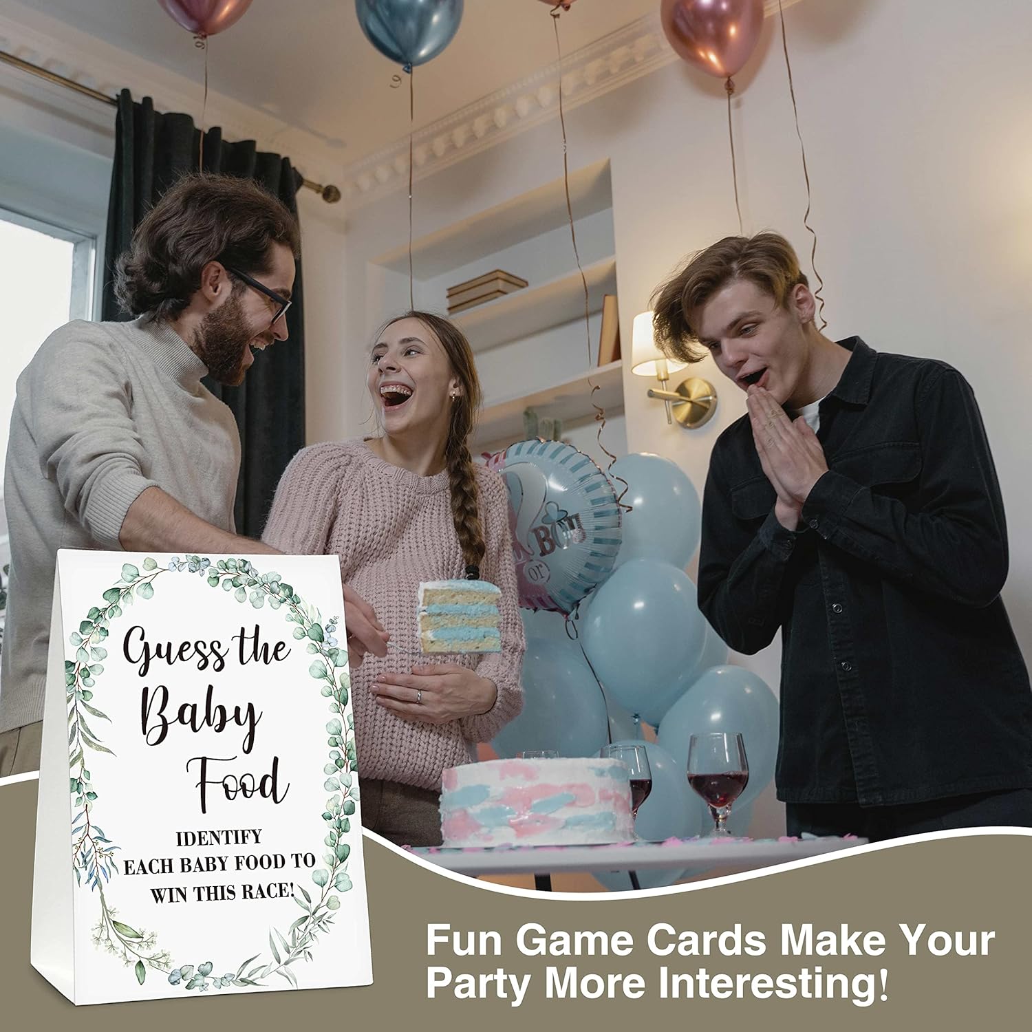 Greenery Baby Shower Party Game Set, Guess The Baby Food, 1 Standing Sign With 25 Answer Cards & 6 Number Cards, Gender Reveal Party Game Decoration Supplies(5"X7") - Food-D01