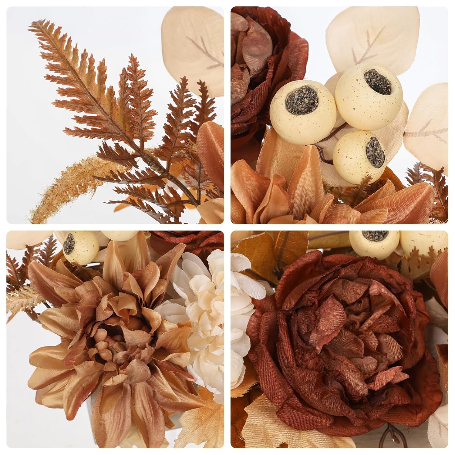 Fake Mums Artificial Flowers In Wood Planter, Faux Mums Potted With Maple Leaves, Peonies, Berries, Fake Fall Mum Floral Arrangement For Table Centerpieces, Faux Fall Flowers For Autumn, Harvest Decor