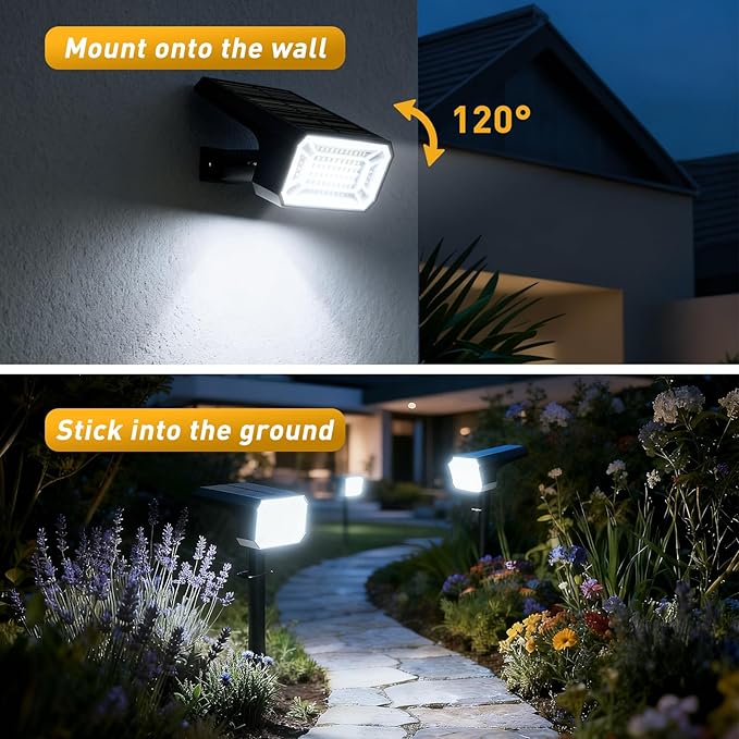 8 Pack 100 LED Solar Spot Lights IP65 Waterproof 2 in 1 Cool White Landscape Lights