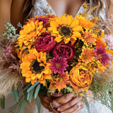3Pcs Artificial Fall Flowers Faux Mums Sunflower Burgundy Fake Peony Silk Rose Hydrangea Flower For Diy Wedding Bridal Bouquet,Thanksgiving Party Table Centerpieces,Autumn Arrangement Vase Decoration