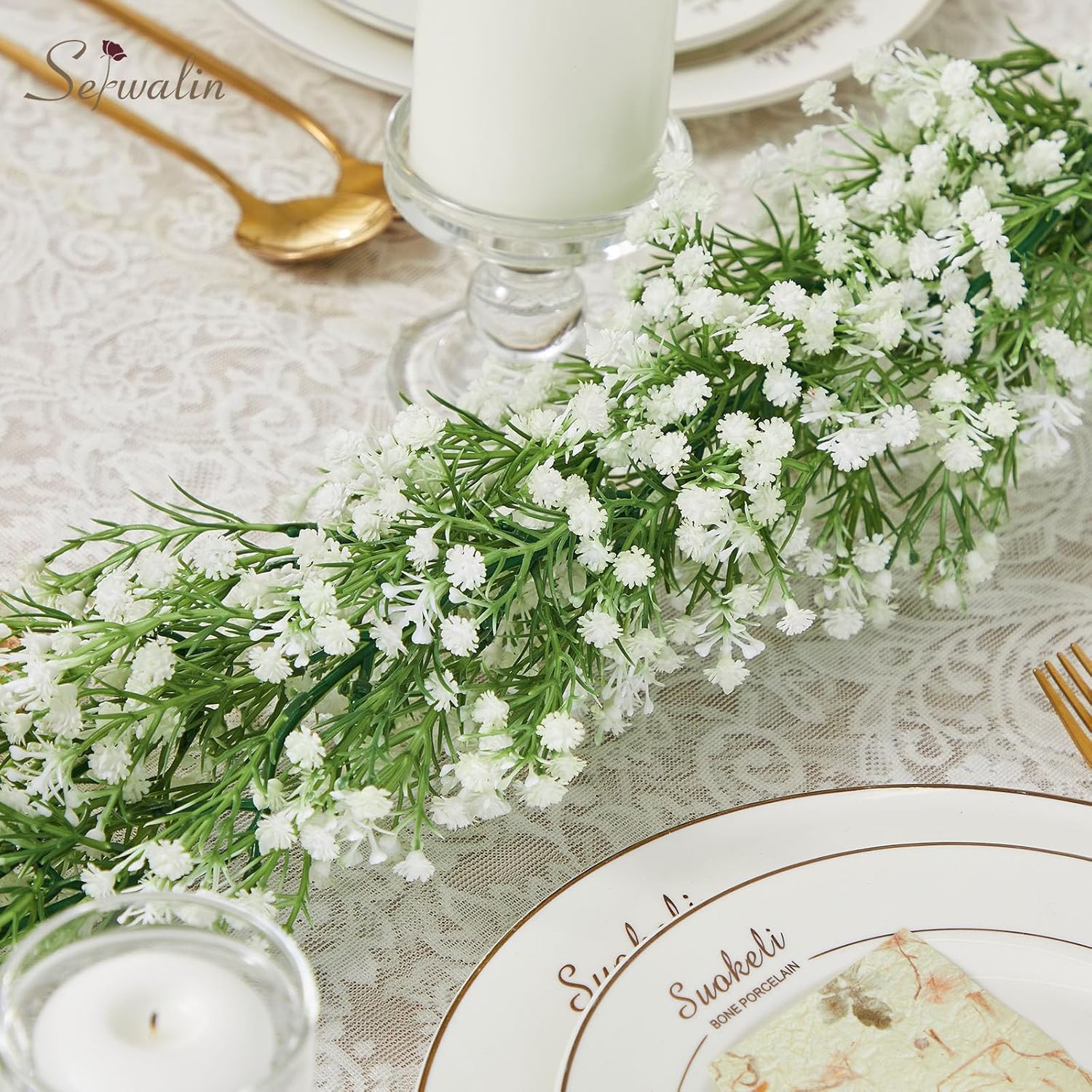 2Pcs 5.9 Ft Babys Breath Garland, 162 Branches White Artificial Baby Breath Flower Vines, Faux Garland Gypsophila Hanging Flower Vines For Wedding Arch Party Table Home Wall Decor