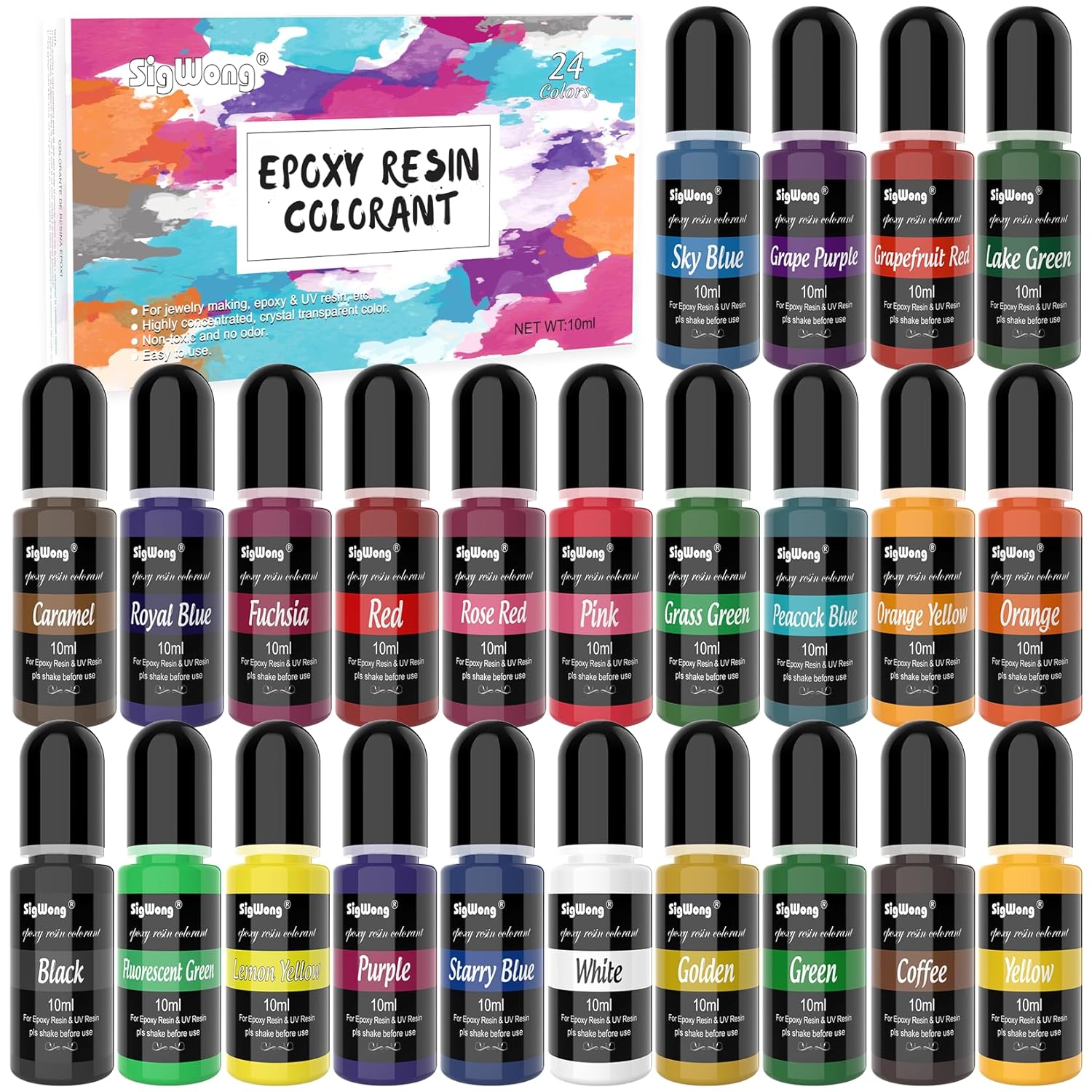 Epoxy Resin Pigment - 24 Color Liquid Colorant, Highly Concentrated Dye For Diy Jewelry Making, Paint, Craft - 0.35Oz/10Ml Each