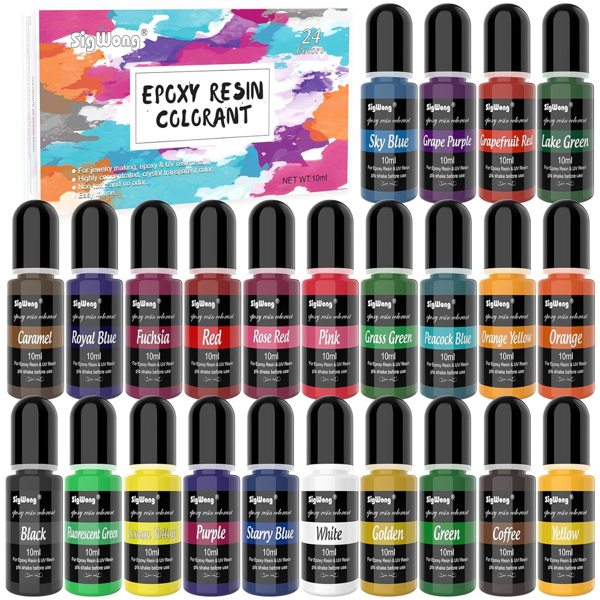 Epoxy Resin Pigment - 24 Color Liquid Colorant, Highly Concentrated Dye For Diy Jewelry Making, Paint, Craft - 0.35Oz/10Ml Each