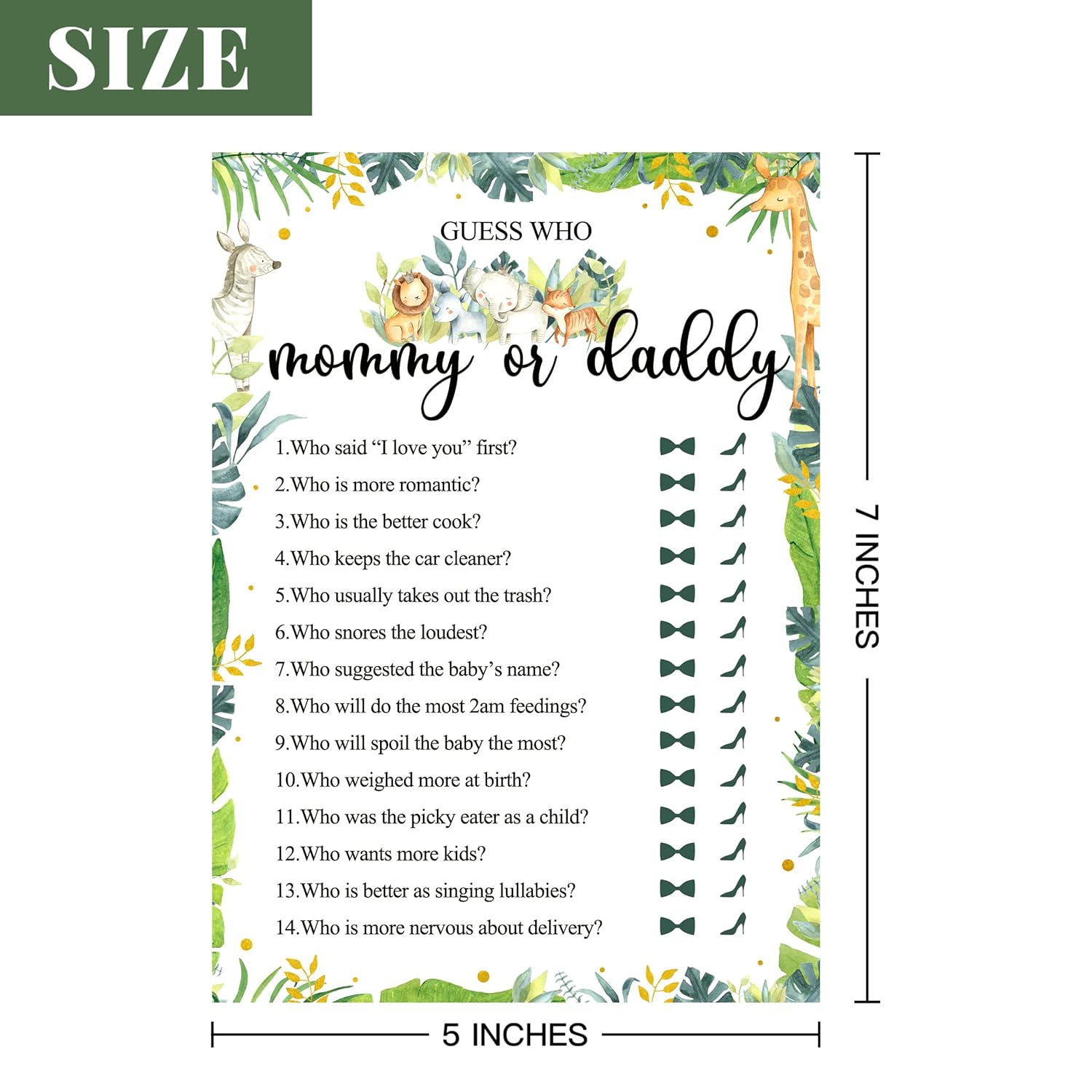 36 Guess Who Mommy Or Daddy Game Safari, Safari Jungle Baby Shower Games Cards, Wild Animal Themed Baby Shower Games Favor Decoration(5X7 Inches)