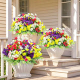 16 Bundles Outdoor Artificial Fake Flowers Uv Resistant No Fade Plastic Faux Morning Glory Silk Flowers Plants For Home Garden Porch Patio Window Box Hanging Décor (Mix White Purple Fuchsia Yellow)