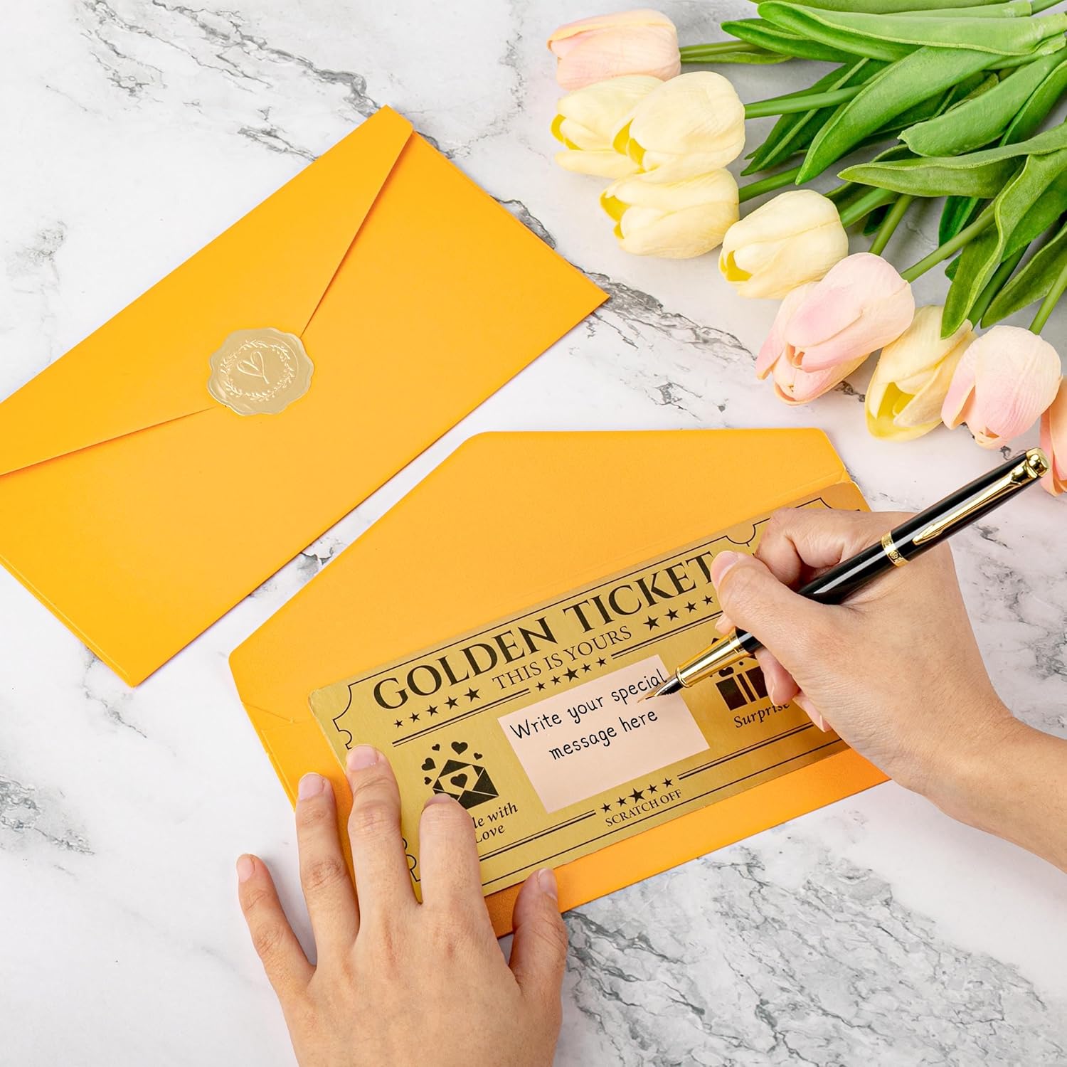 12 Sets Golden Ticket Custom Scratch Off Cards With Envelope And Stickers Surprise Gift Certificates For Birthday Concert Wedding Movie Vouchers Raffle Coupons