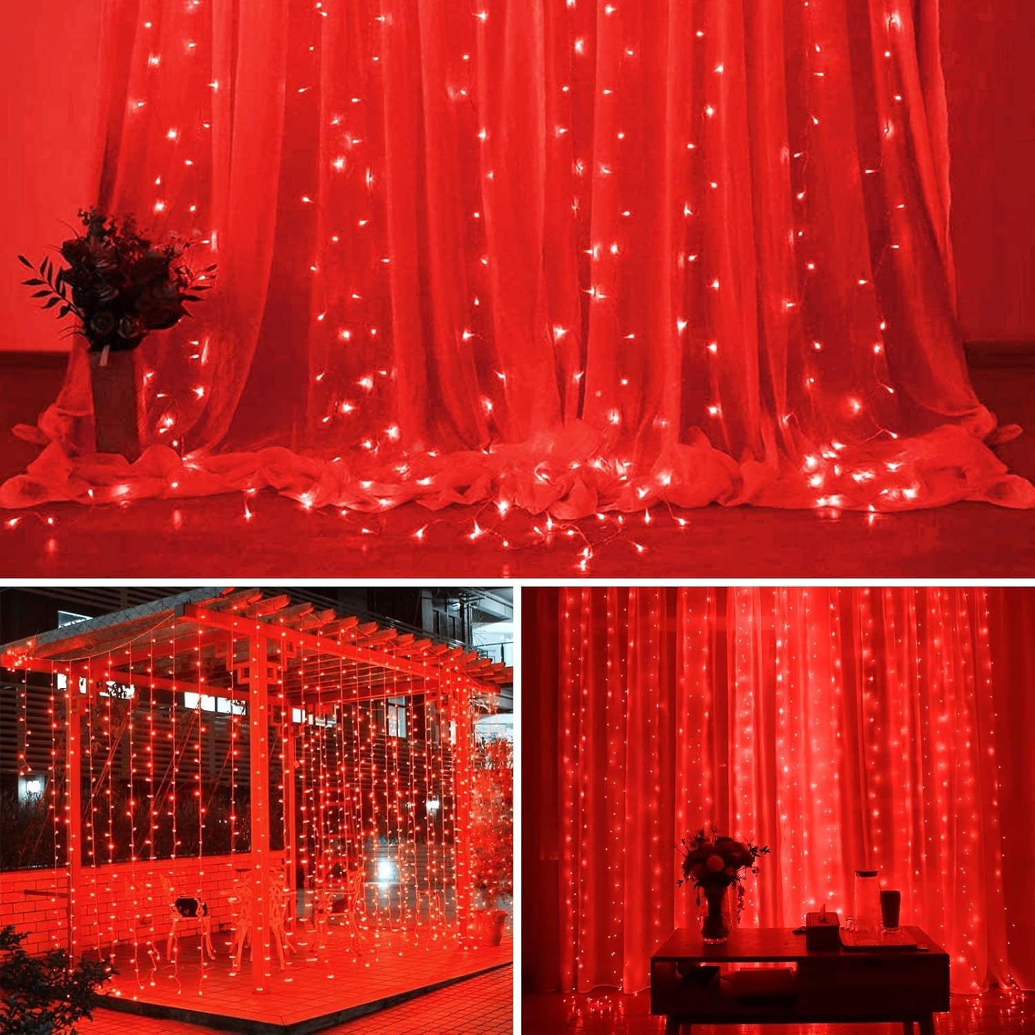 Led Curtain Lights Christmas, 300 Leds 9.8Ft X 9.8Ft Usb Curtain String Light With 8 Lighting Modes Wall Lights With Rem