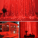 Led Curtain Lights Christmas, 300 Leds 9.8Ft X 9.8Ft Usb Curtain String Light With 8 Lighting Modes Wall Lights With Rem