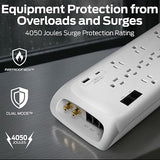 Heavy Duty Surge Protector Power Strip 12 Outlets 2 USB 2 Ethernet 2 Coax 6FT Extension Cord 4050J