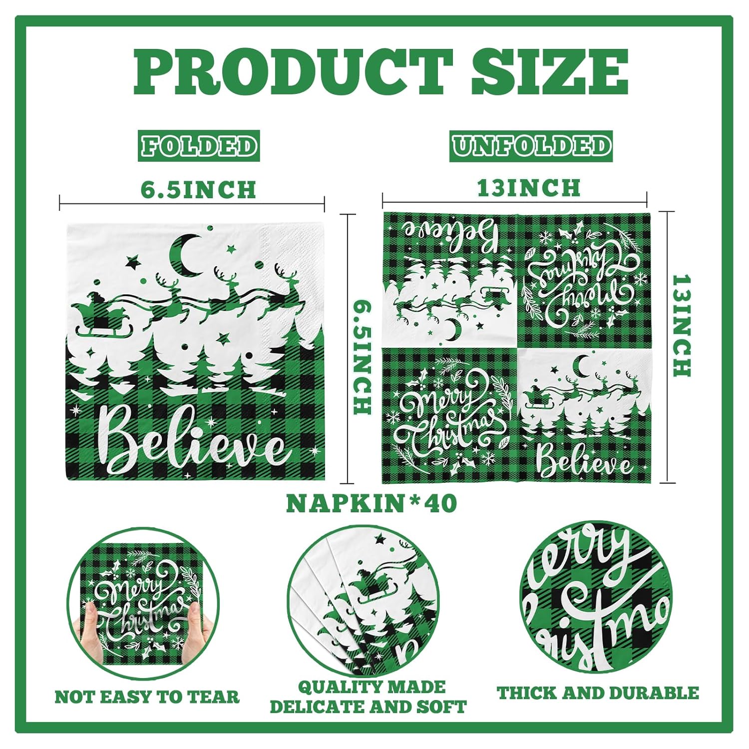 Christmas Napkins, 40Pcs Green Christmas Paper Napkins Disposable Snowman Christmas Cocktail Napkins White Merry Christmas Napkins For Xmas Winter Holiday Dinner Party Supplies