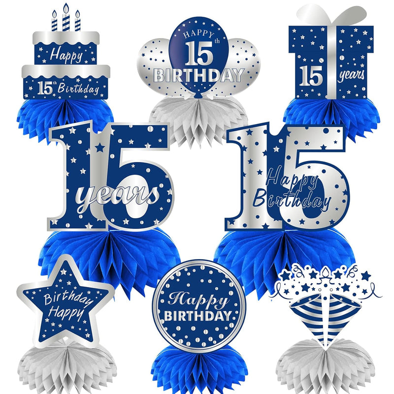 8Pcs 15Th Birthday Honeycomb Centerpieces Decorations For Boys, Blue S