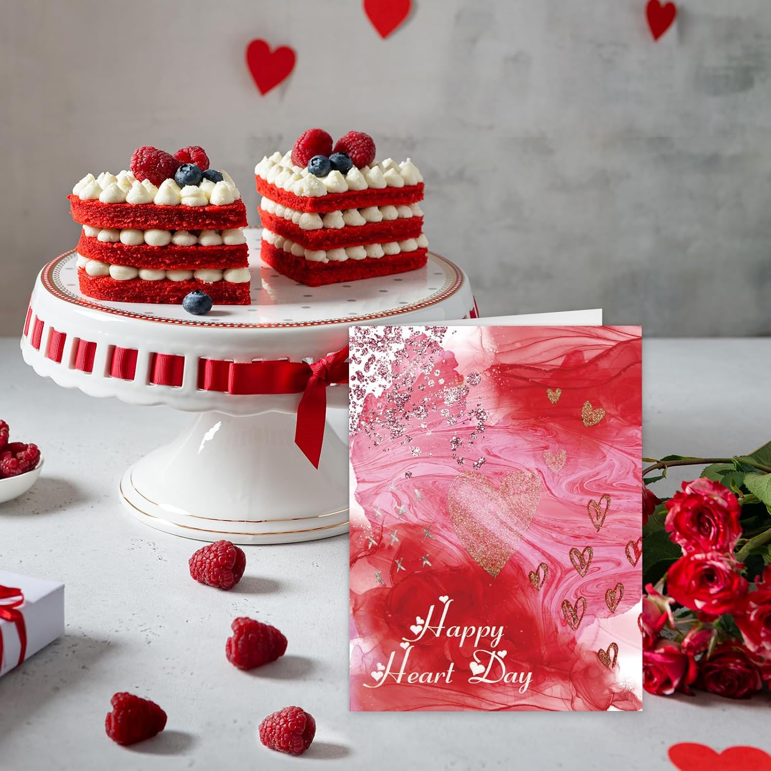 Valentines Day Cards Assortment Happy Heart Day Cards 24 Pcs Glitter Watercolor Pink Valentine'S Day Cards With Envelopes Bulk Anniversary School Kids Adults