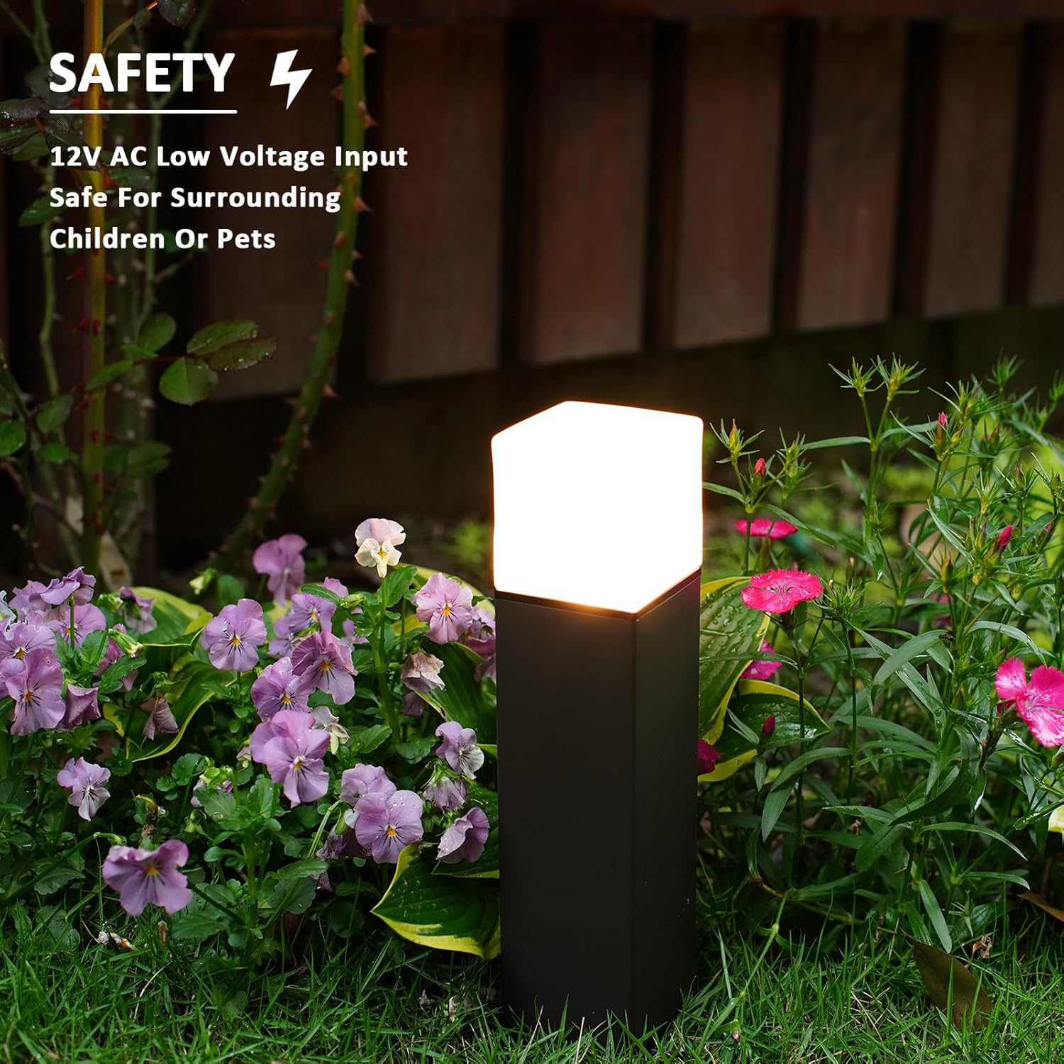 8Pk Bollard Landscape Lighting Kit 2W Led Low Voltage Square Pathway Lights 100 Lumen 2700K Warm White Outdoor Hardwired Walkway Lights Brown Finish Path Lights With Connectors Metal Stakes