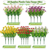 Artificial Flowers Plants Faux Eucalyptus Flowers Uv Resistant Plants For Outdoor Porch Patio Home Yard Garden Planters Pots Window Box (20 Bundles, 5 Colors Mixed)
