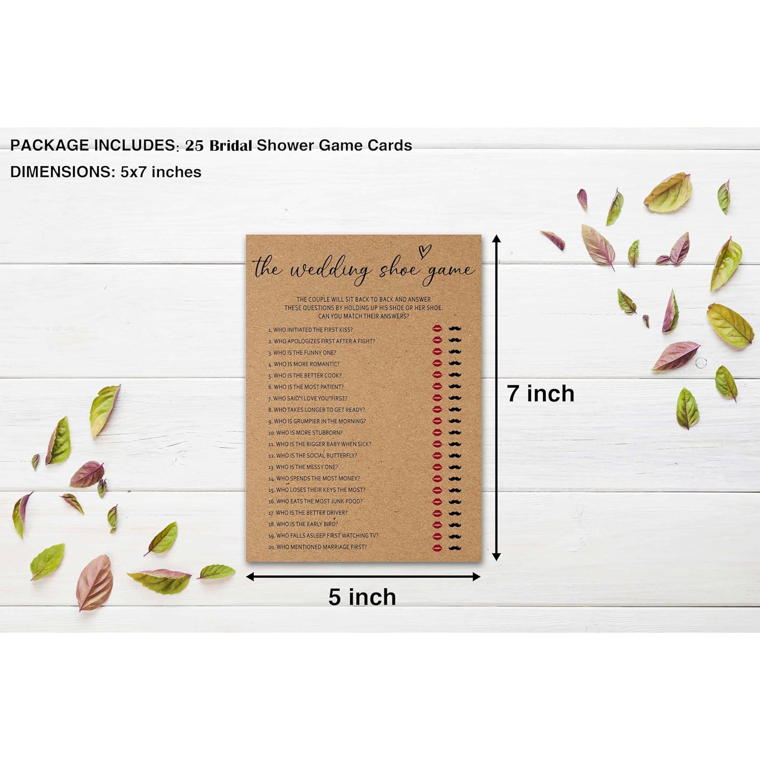Rustic Kraft Wedding Games - Minimalist Bridal Shower & Engagement Party Decorations, 5" X 7" Double-Sided Cards (25 Pack) - A07