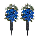 Cemetery Flowers For Grave Decorations: 2 Pcs Royal Blue Artificial Rose Hydrangea Christmas Flower Arrangements Silk Funeral Floral Bouquet With Vase For Outdoors Gravessite Decor