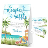 Summer Diaper Raffle Tickets For Baby Shower, Beach Baby Shower Games For Gender Reveal, Party Decorations & Supplies, 1 Sign & 50 Cards Set-A07