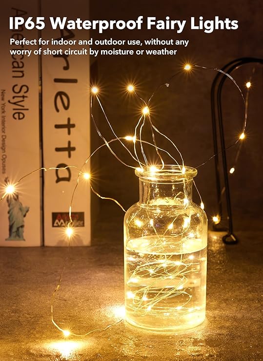 24 Pack Battery Operated Fairy Lights 7FT 20 LED Warm White Mini String Lights Waterproof Silver Wire Firefly Lights for Mason Jars Wedding Decor