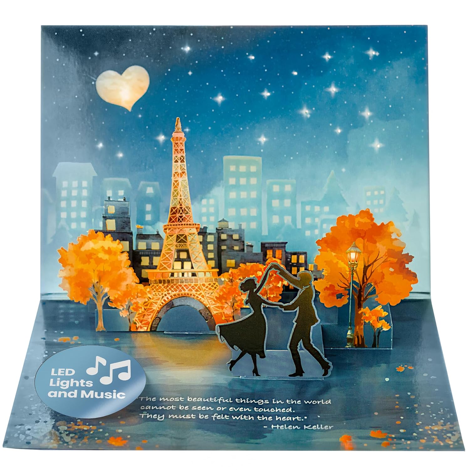 3D Pop Up Anniversary Card For Husband Or Wife - Happy Anniversary Cards For Couple With Led Lights And Romantic Music - Includes Message Insert And Plain Envelope - Paris Themed
