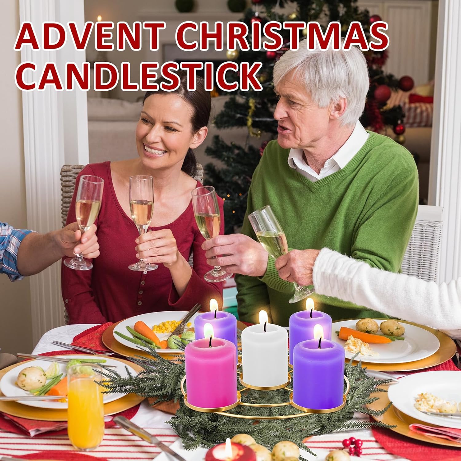 2 Pcs Christmas Advent Candle Wreath Ring Metal Candle Holder For Pillar Advent Rustic Candlesticks Holders For Xmas Table Centerpiece Decor Home (Wide,Round)