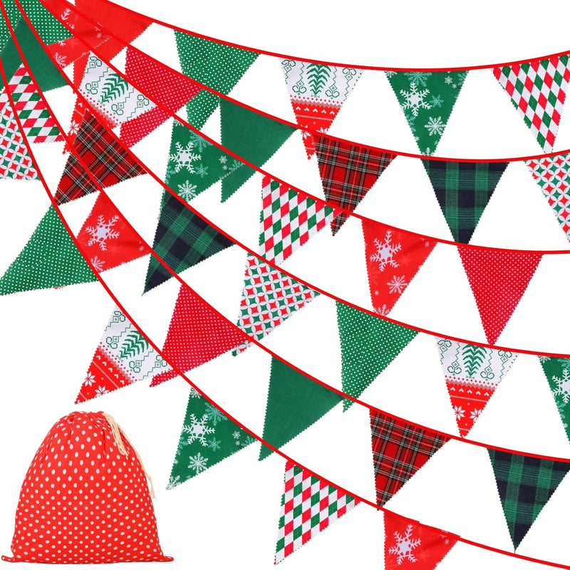 40 Feet Christmas Fabric Pennants Banner Triangle Flag Vintage Christm