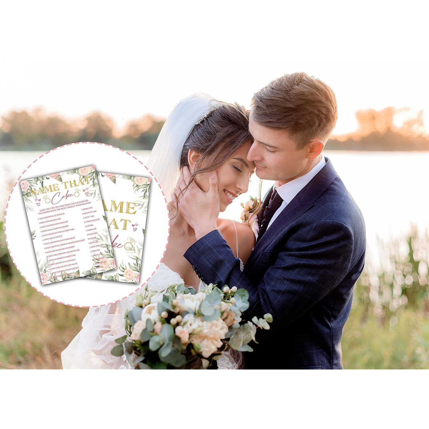 Bridal Shower Games - Name That Cake Wedding Party Game - Boho Floral Greenery Bachelorette/Engagement Party Supplies Activities - Pack Of 30 Game Cards & 1 Answer Card (A01)