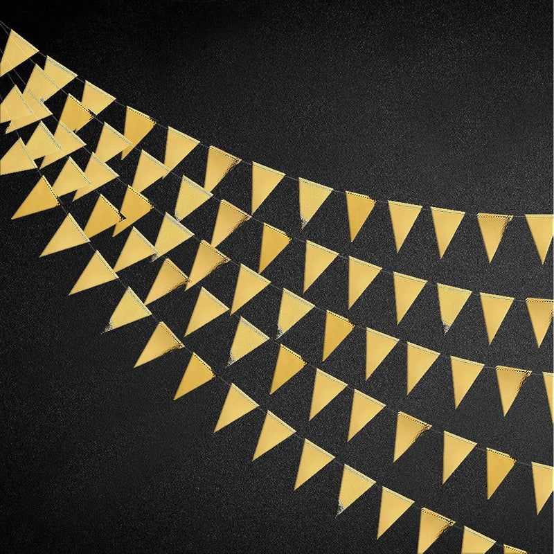 40 Ft Gold Triangle Flags Banner Double Sided Metallic Paper Pennant B