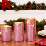 Pink Mercury Glass Battery Operated Flameless Led Candles With Remote And Timer, Batteries Included. 500+ Hours Flickering Led, Real Glass And Real Wax, Warm White Light For Christmas, Holiday, Women