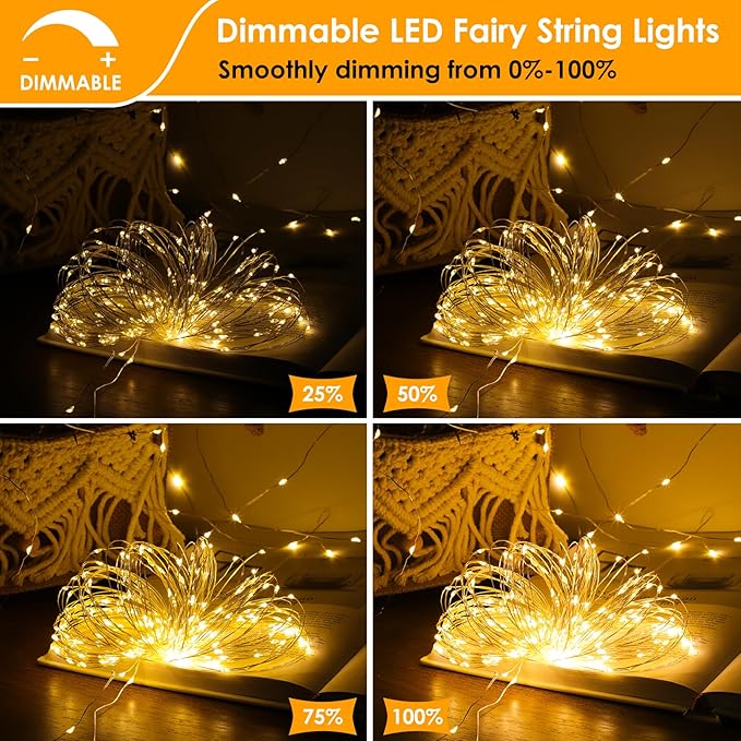 3 Pack Battery Operated Fairy Lights 33FT 100 LED Warm White String Lights with Remote Timer 8 Modes Dimmable Waterproof for Indoor Outdoor Decor