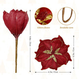 16 Pcs Poinsettia Christmas Flowers Artificial, Glitter Magnolia Poinsettia Flowers Artificial, Sparkling Christmas Decorations For Xmas Tree Party Wreath Fireplace, Burgundy