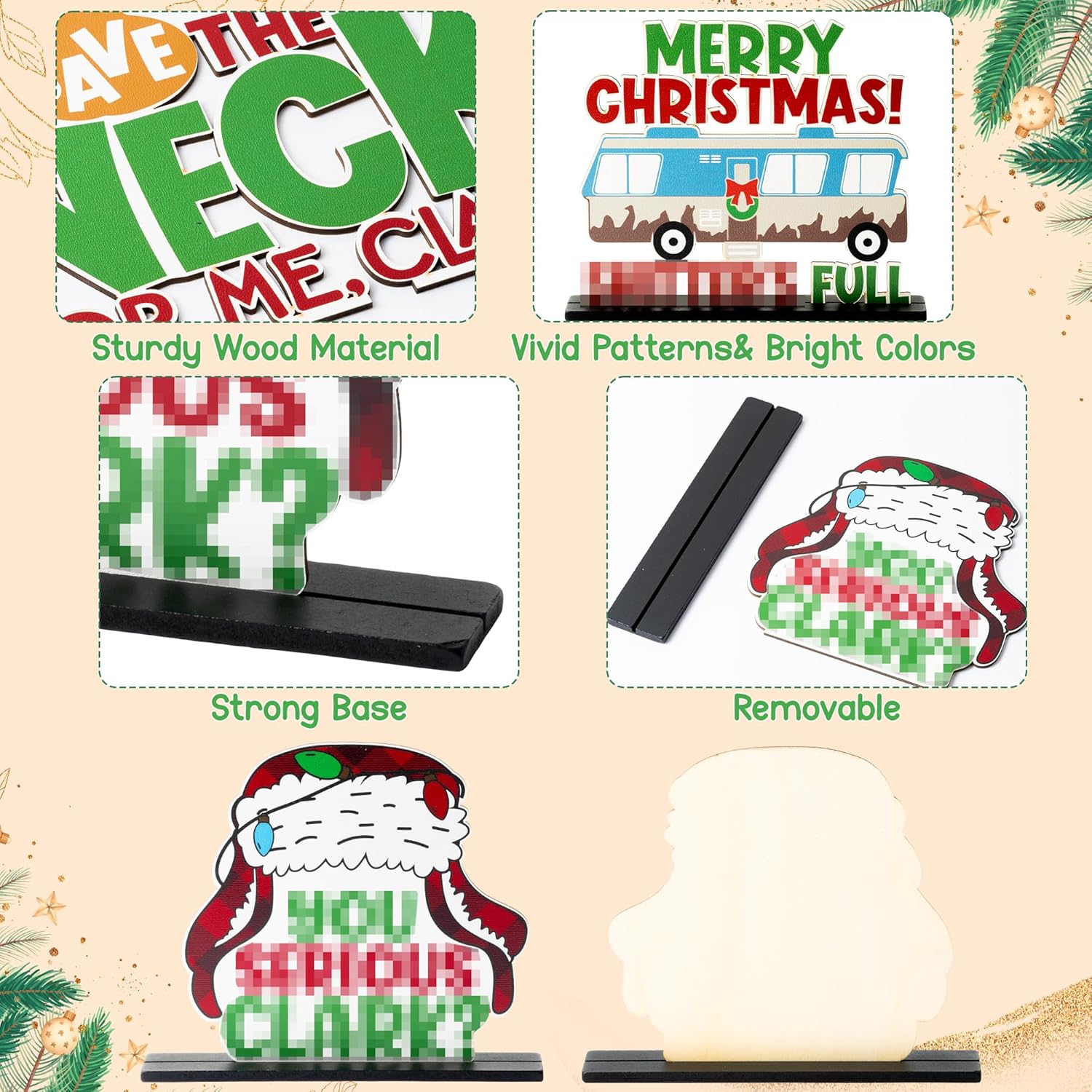 Christmas Wooden Table Centerpieces Decoration - 4Pcs Christmas Vacation Wood Desktop Removable Decor Sign Merry Christmas Gnome Ornaments For Christmas Winter Theme Party Decor Table Tier Tray