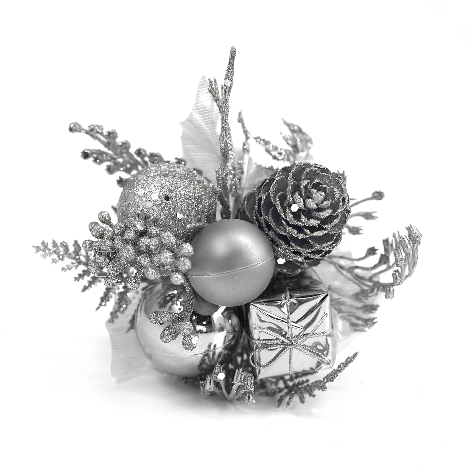 Artificial Plants 8" Christmas Tree Picks Silver Floral Spray Decorations 3 Pcs