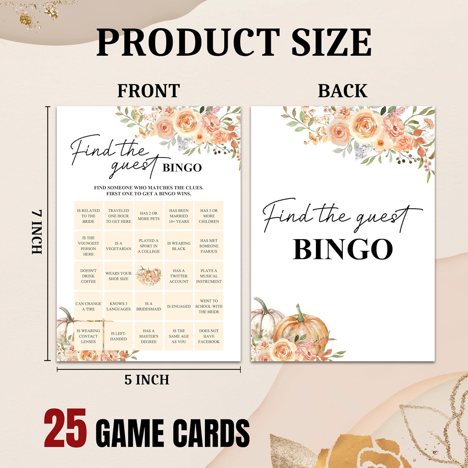 Fall Floral Bridal Shower Games, Find The Guest Bingo Minimalism Wedding Game Card, 25 Pcs Engagement Bachelorette Party Supplies, Autumn Wedding Shower Game For Reception -A008