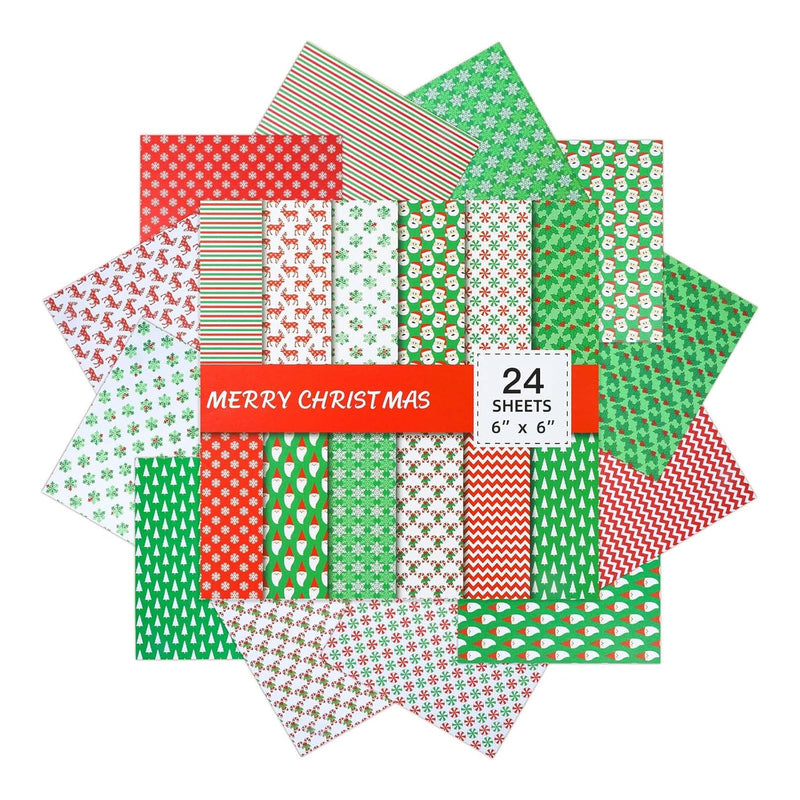 Christmas Scrapbook Paper 6 X 6'', 24 Sheets Xmas Tree Cute Santa Snowflake Ca