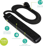 Surge Protector Power Strip 10 Ft Braided Extension Cord Heavy Duty