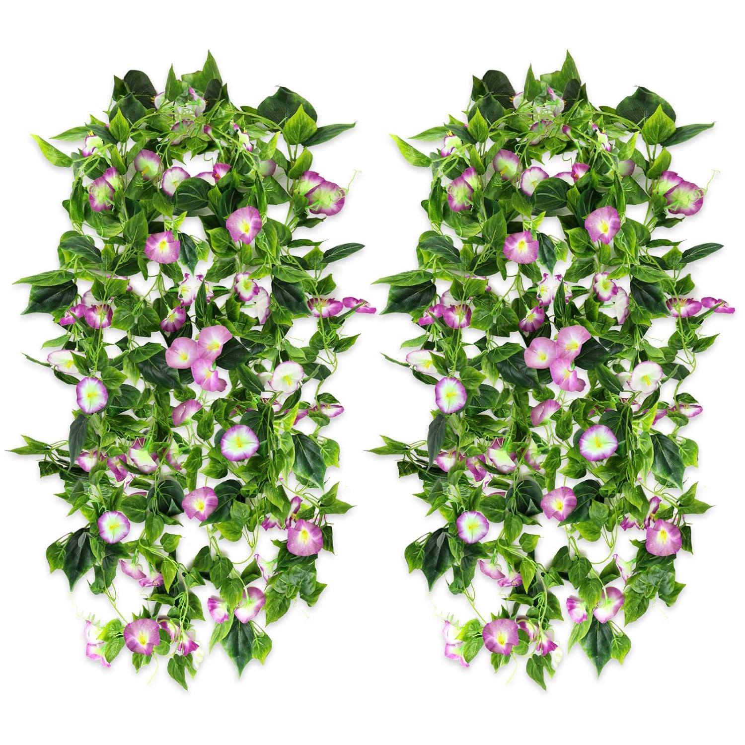 Artificial Morning Glory Flower Vines, 2Pcs 15Feet Hanging Plants Silk Garland Fake Green Plant Home Garden Wall Fence Indoor Outdoor Wedding Birthday Decor